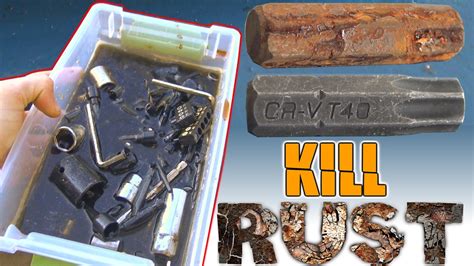 how to clean rust out of metal tool box|soaking rusty tools in vinegar.